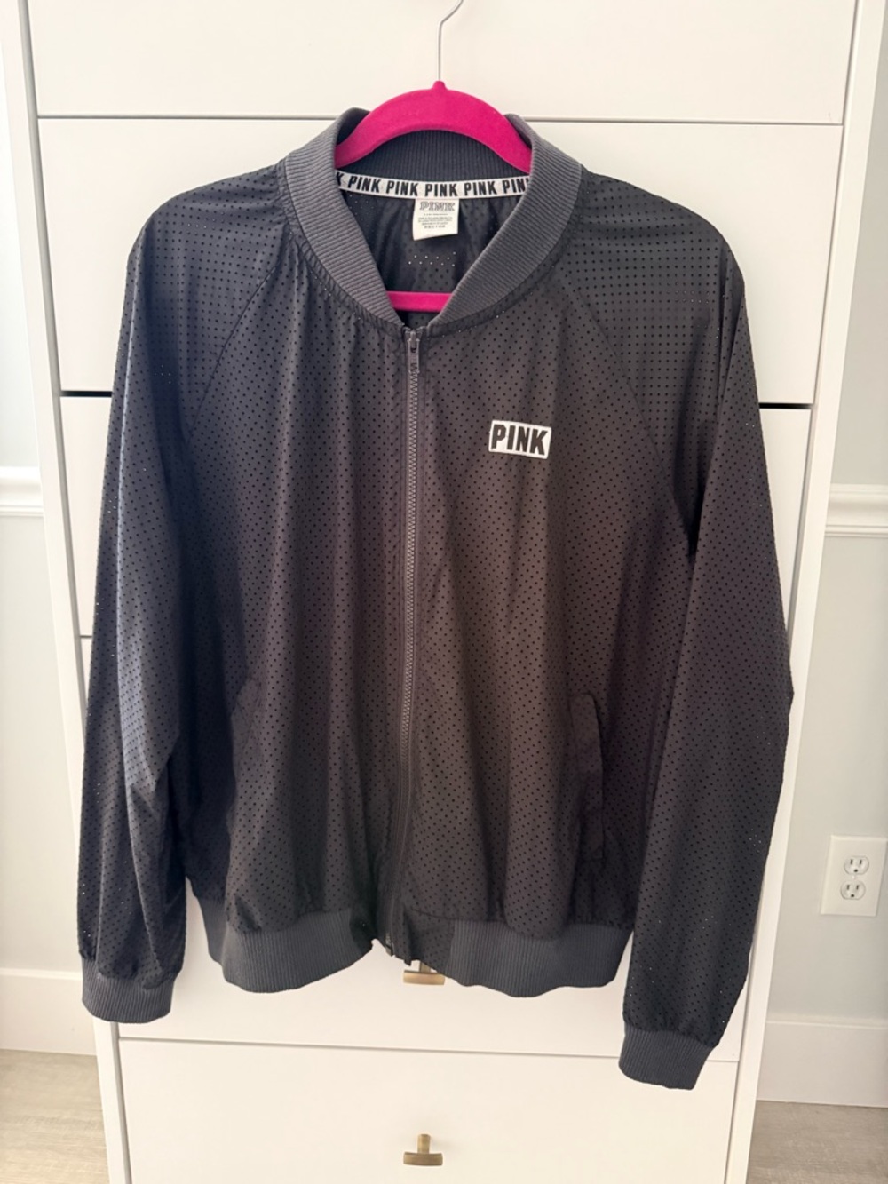 PINK Black Mesh Bomber Jacket- size L